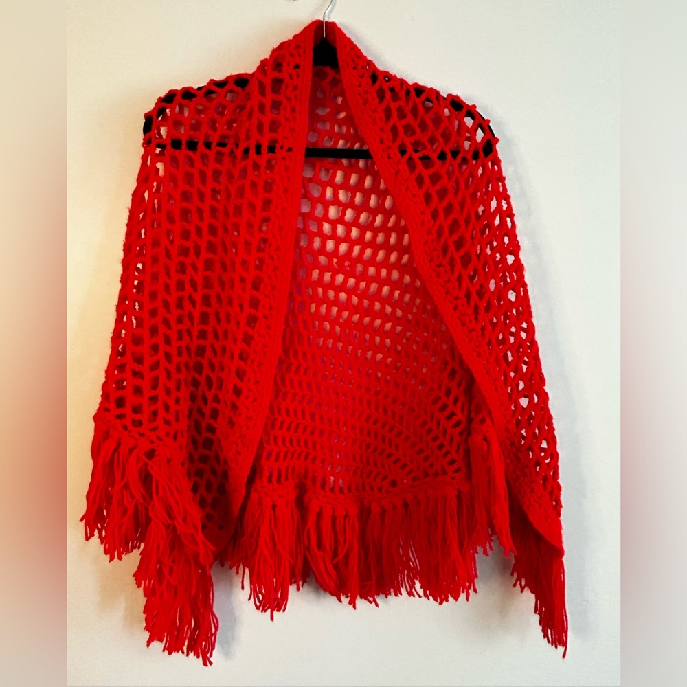 Vintage bright red poncho (no brand)